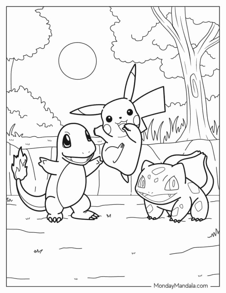 Coloriage pokemon Pikachu avec ses amis