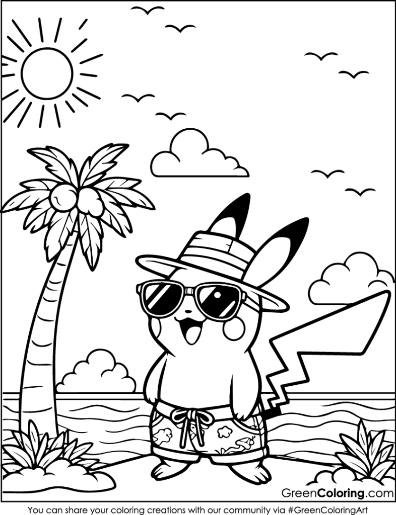 Coloriage pokemon Pikachu au soleil
