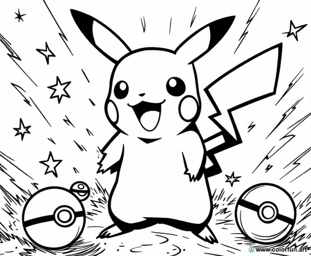 Coloriage pokemon pikachu avec pokeballs