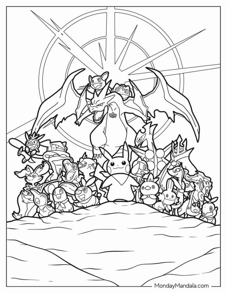 Coloriage pokemon dracofeu et Pikachu