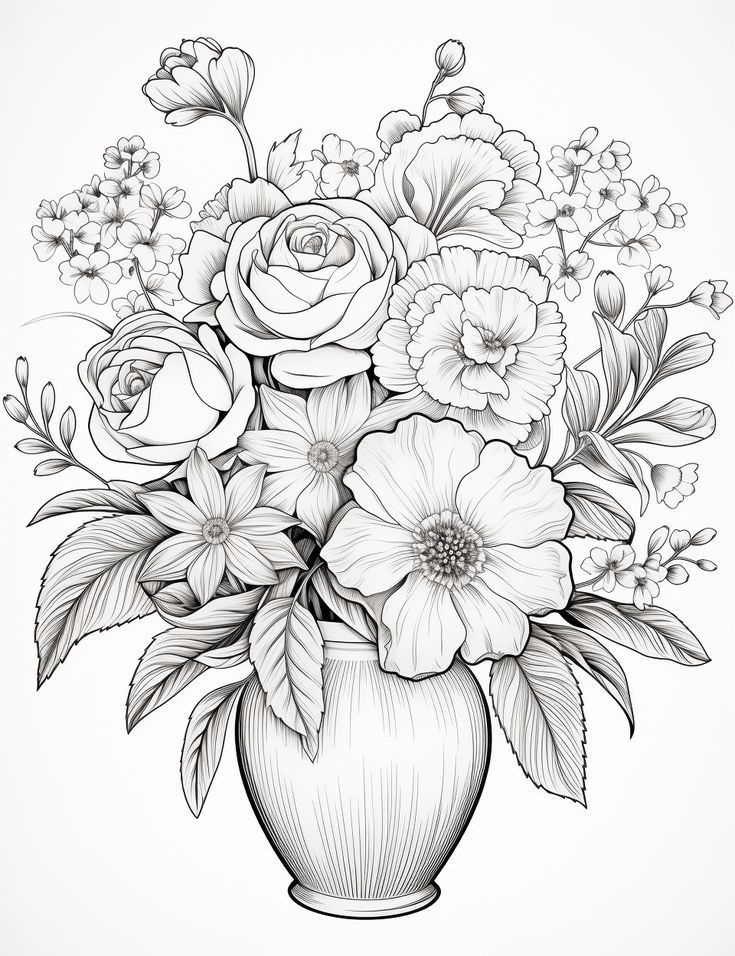 Coloriage de fleurs Ă imprimer dans un vase